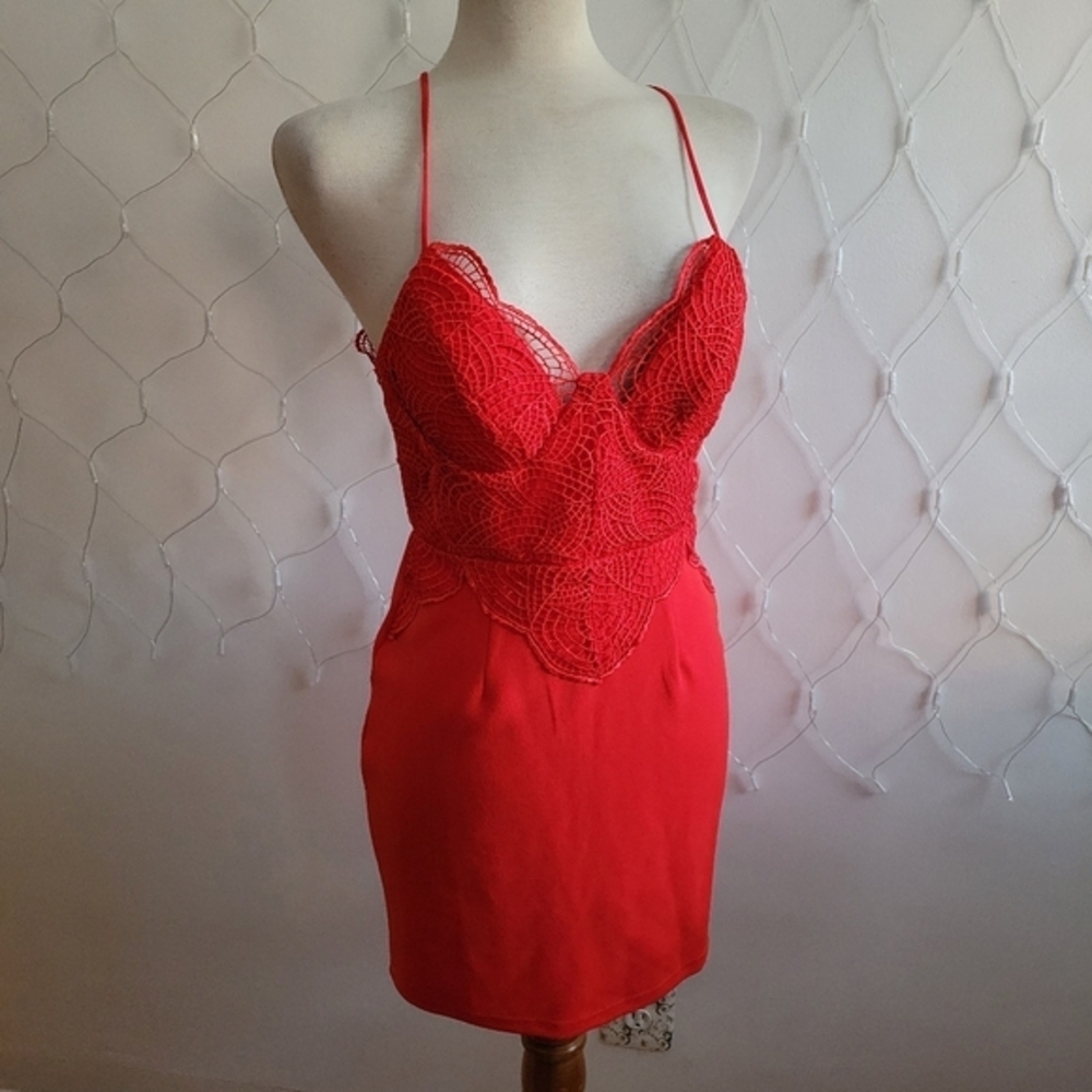 Sexy Red Party Dress By Angel Biba • Spaghetti Straps • Best Fits Size Small